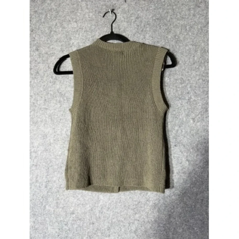 Song of Style Olive Green Knit Vest Gold Button Front Cardigan Sleeveless XS